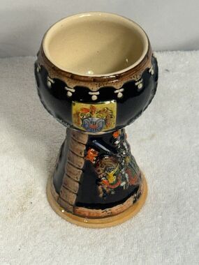 West German Stoneware Pedestal Hand Painted Model Knight Motif 6x3